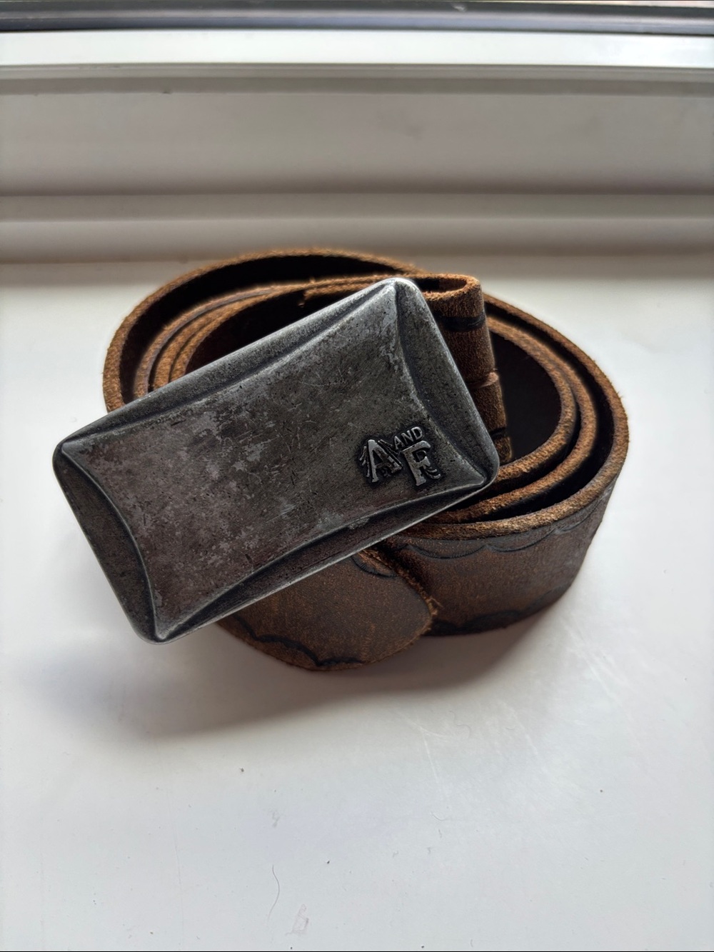 Abercrombie & Fitch Brown Leather Belt with Distressed Silver Buckle - Picture 4 of 5